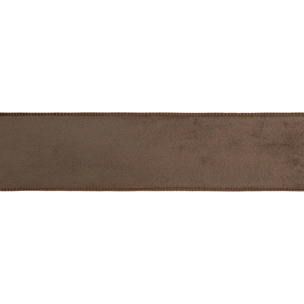 Plain brown reversible velvet wired ribbon perfect for neutral everyday decor and rustic wedding decorations.