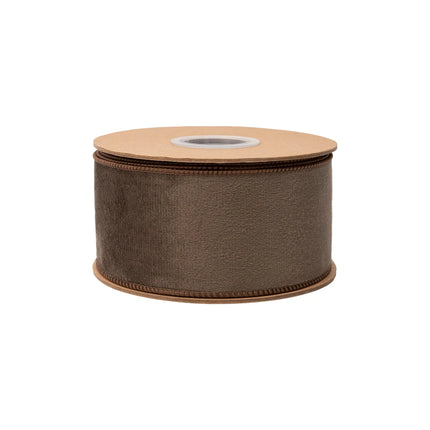 2 1/2" two-sided velvet wired ribbon with plush velvet front and smooth brown shimmer reverse 