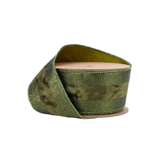 2 1/2" Wired Ribbon | Dark Glitter with Dark Velvet Stripe | 10 Yard Roll LaRibbons Wholesale