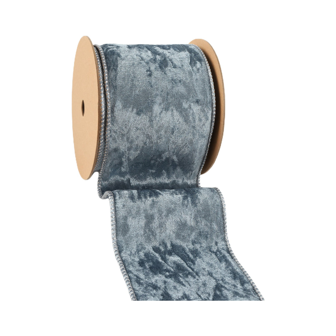 4" Reversible Frosted Velvet Wired Ribbon | Blue/Blue | 10 Yard Roll LaRibbons and Crafts