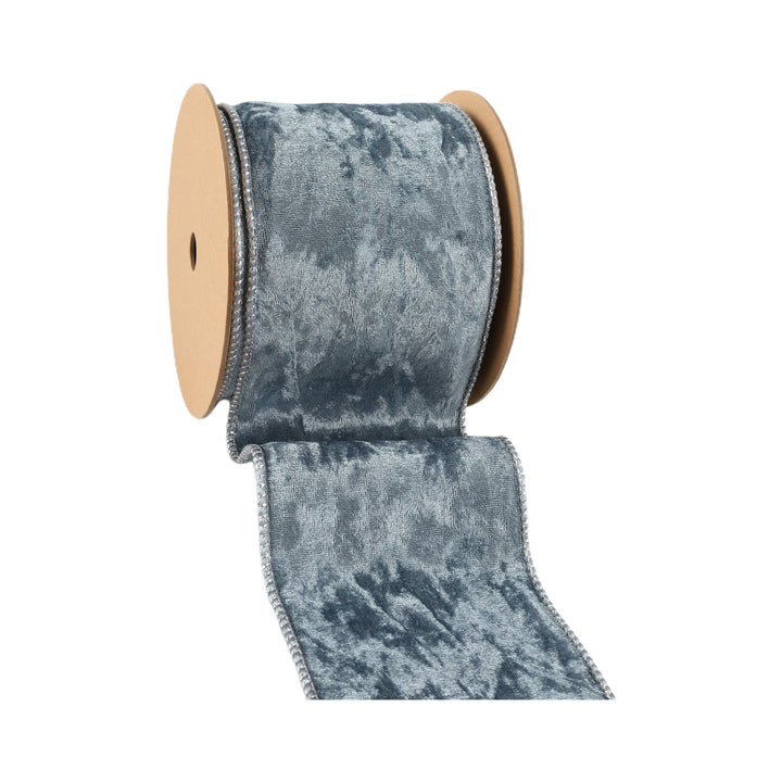 4" Reversible Frosted Velvet Wired Ribbon | Blue/Blue | 10 Yard Roll LaRibbons and Crafts