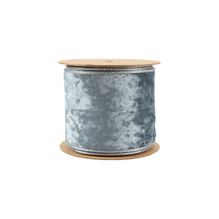4" Reversible Frosted Velvet Wired Ribbon | Blue/Blue | 10 Yard Roll LaRibbons and Crafts