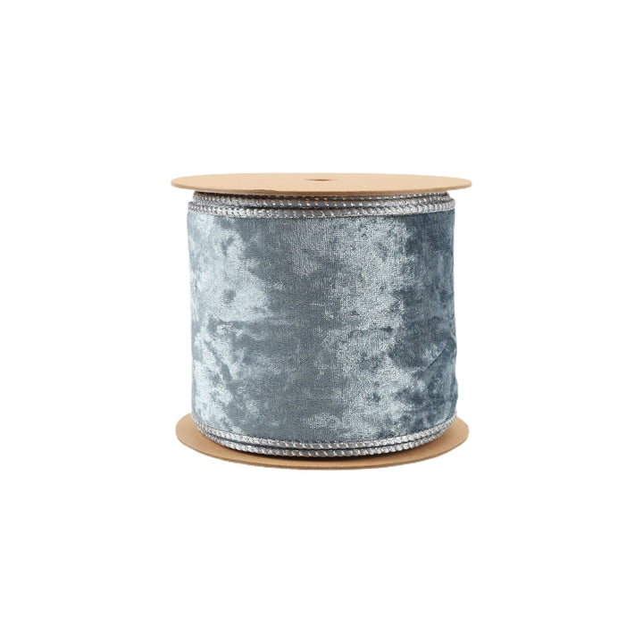 4" Reversible Frosted Velvet Wired Ribbon | Blue/Blue | 10 Yard Roll LaRibbons and Crafts