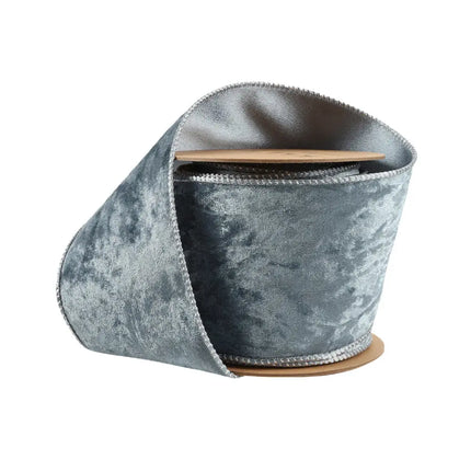 4" Reversible Frosted Velvet Wired Ribbon | Blue/Blue | 10 Yard Roll LaRibbons and Crafts