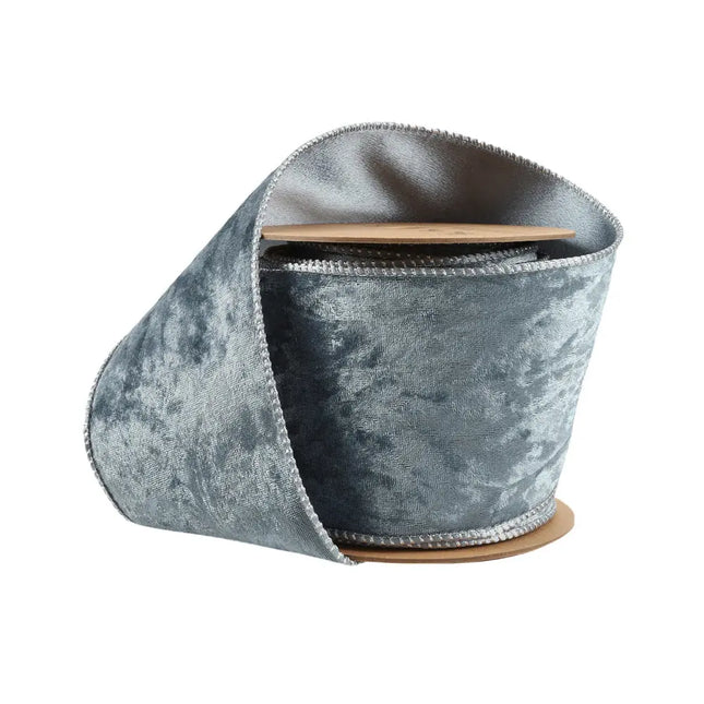 4" Reversible Frosted Velvet Wired Ribbon | Blue/Blue | 10 Yard Roll LaRibbons and Crafts