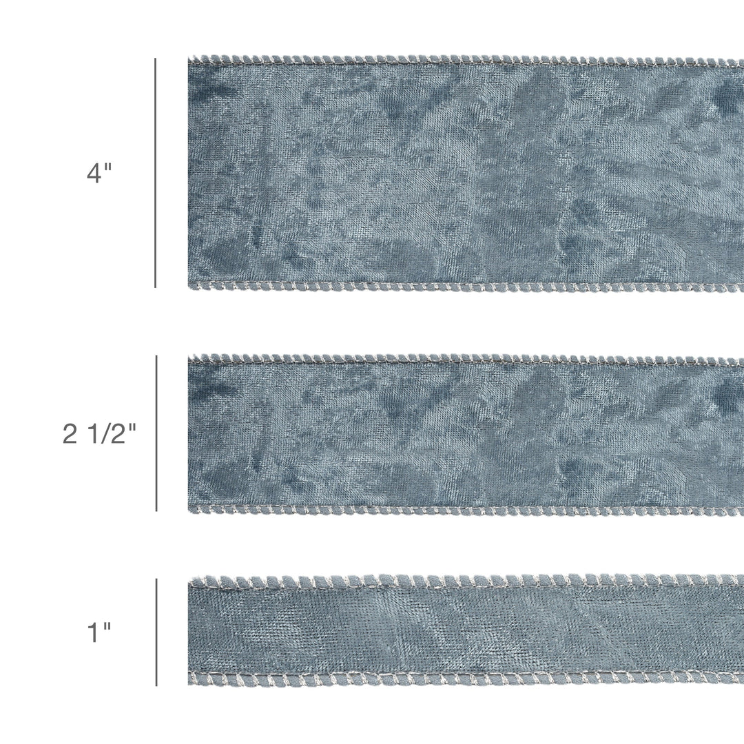 1" Reversible Frosted Velvet Wired Ribbon | Blue/Blue | 10 Yard Roll LaRibbons and Crafts
