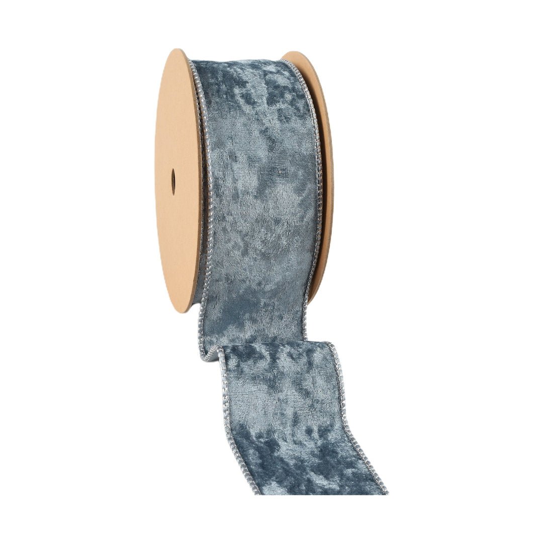 2 1/2" Reversible Frosted Velvet Wired Ribbon | Blue/Blue | 10 Yard Roll LaRibbons and Crafts
