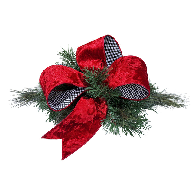 4" Wired Velvet Ribbon | Red with Black/White Check Backing | 10 Yard Roll LaRibbons Wholesale