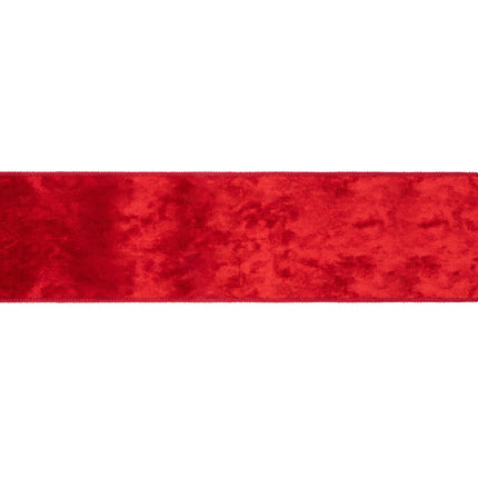 A piece of red wired velvet ribbon, perfect for crafting standout accents in various designs.