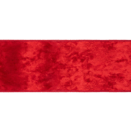 A piece of red wired velvet ribbon, perfect for crafting standout accents in various designs.