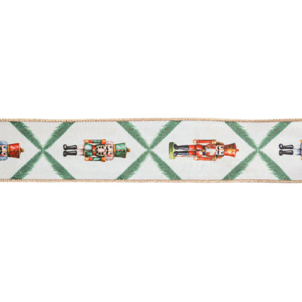 2 1/2" Wired Reversible Velvet | Nutcracker with Northfolk Pine on White | 10 Yard Roll LA Ribbons Wholesale