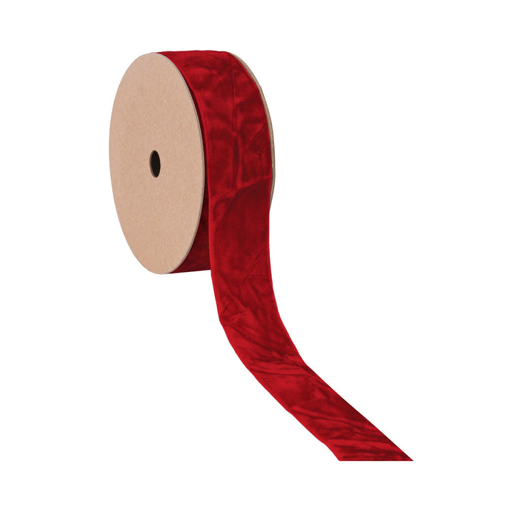 1" Crushed Velvet | Red | 10 Yard Roll LA Ribbons Wholesale