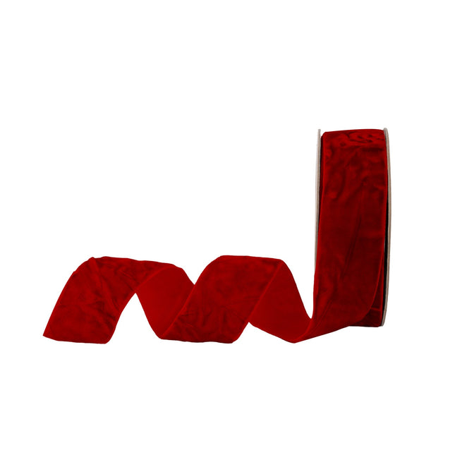 1" Crushed Velvet | Red | 10 Yard Roll LA Ribbons Wholesale