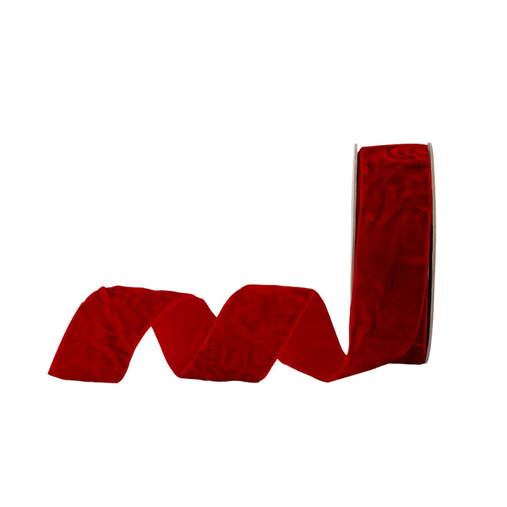 1" Crushed Velvet | Red | 10 Yard Roll LA Ribbons Wholesale