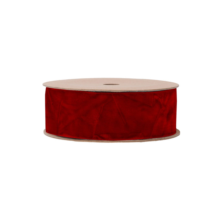 1" Crushed Velvet | Red | 10 Yard Roll LA Ribbons Wholesale
