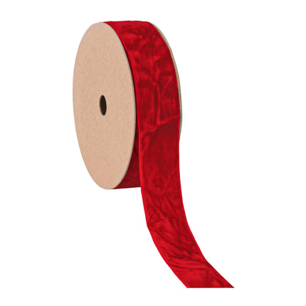1" crushed velvet red ribbon,soft texture with a subtle sheen, perfect for gift wrapping, decor, and crafts.