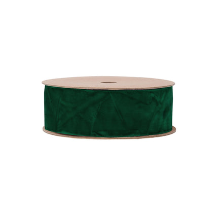 1" Crushed Velvet | Green | 10 Yard Roll LA Ribbons Wholesale