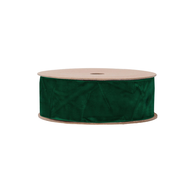 1" Crushed Velvet | Green | 10 Yard Roll LA Ribbons Wholesale