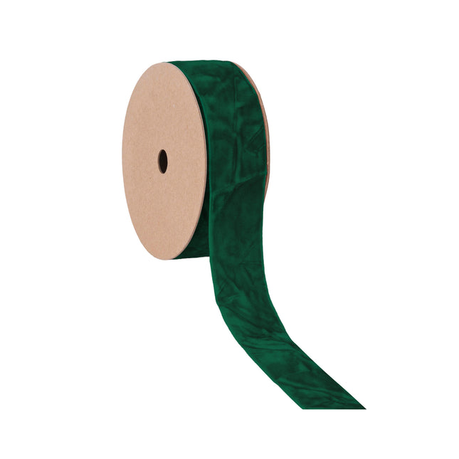 1" Crushed Velvet | Green | 10 Yard Roll LA Ribbons Wholesale