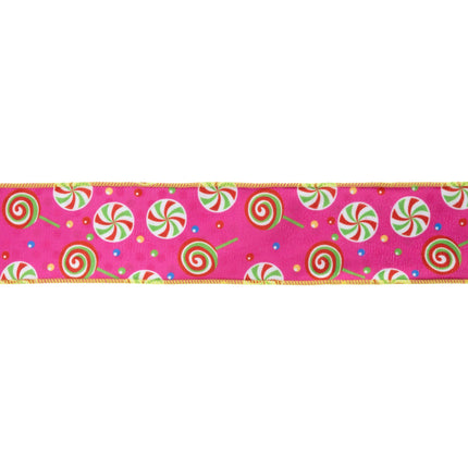 2 1/2" Wired Reversible Velvet | Pink Candies with Polka Dot Backing | 10 Yard Roll LA Ribbons Wholesale