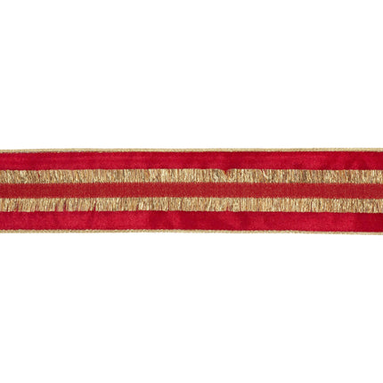 2 1/2" Wired Velvet Ribbon | Red with Gold Fringe | 10 Yard Roll LA Ribbons Wholesale