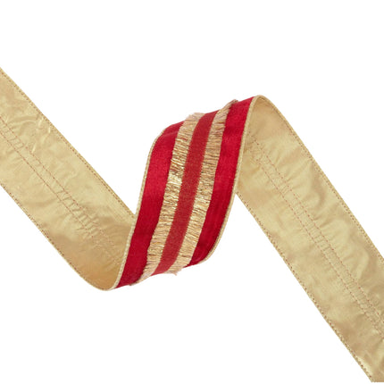 2 1/2" Wired Velvet Ribbon | Red with Gold Fringe | 10 Yard Roll LA Ribbons Wholesale