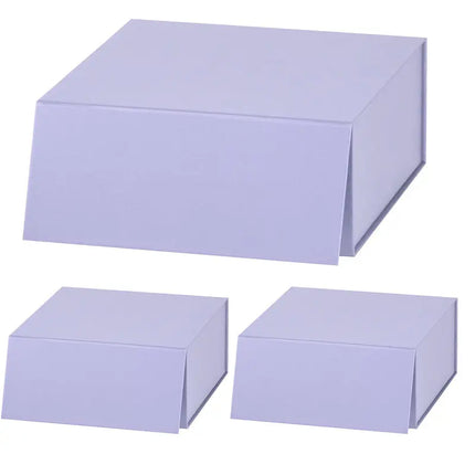 8" x 8" x 4" Collapsable Gift Box w/ Magnetic Square Flap Lid (3-pack) | Purple LaRibbons and Crafts