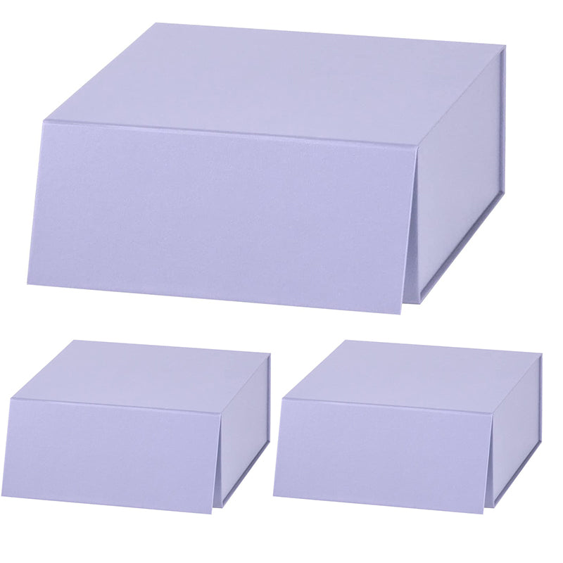 8" x 8" x 4" Collapsable Gift Box w/ Magnetic Square Flap Lid (3-pack) | Purple