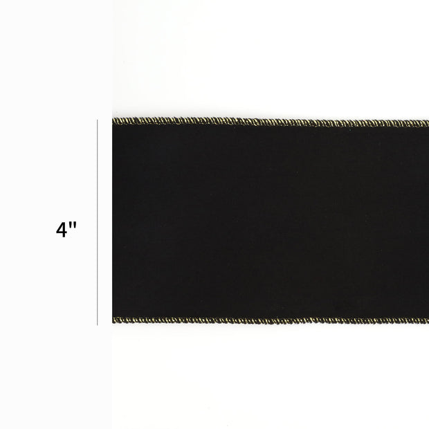 4" Reversible Classic Velvet/Shimmer Wired Ribbon | Black/Gold | 10 Yard Roll