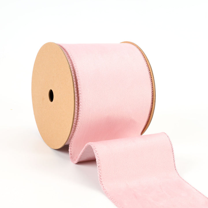 4" Reversible Classic Velvet/Shimmer Wired Ribbon | Quartz Pink/Quartz Pink | 10 Yard Roll