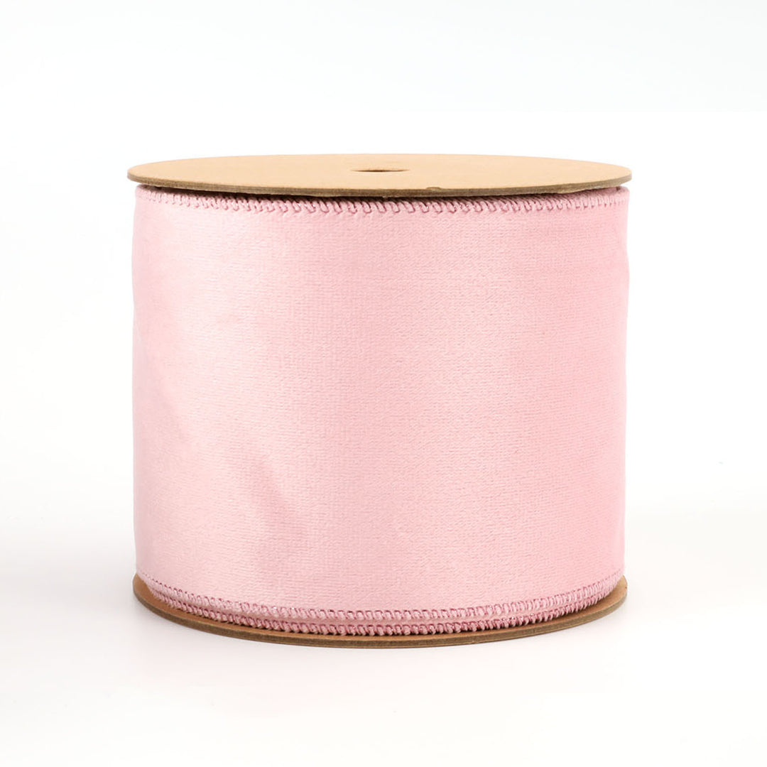 4" Reversible Classic Velvet/Shimmer Wired Ribbon | Quartz Pink/Quartz Pink | 10 Yard Roll