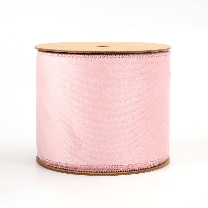 4" Reversible Classic Velvet/Shimmer Wired Ribbon | Quartz Pink/Quartz Pink | 10 Yard Roll