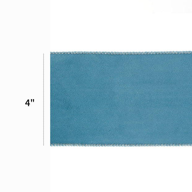 4" Reversible Classic Velvet/Shimmer Wired Ribbon | Military Blue/Lt. Silver | 10 Yard Roll