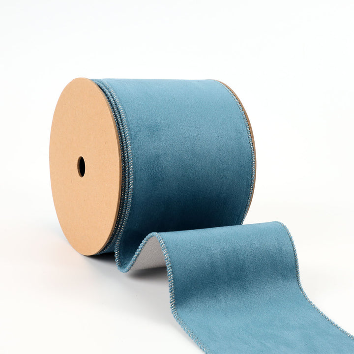 4" Reversible Classic Velvet/Shimmer Wired Ribbon | Military Blue/Lt. Silver | 10 Yard Roll