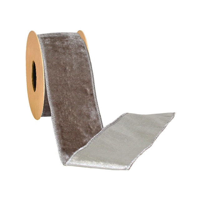 2 1/2" Double-Fused Wired Velvet Ribbon w/ Metallic Back | Platinum/Silver | 5 Yard Roll LaRibbons and Crafts
