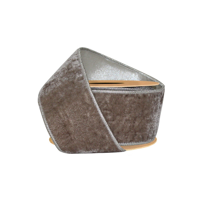 2 1/2" Double-Fused Wired Velvet Ribbon w/ Metallic Back | Platinum/Silver | 5 Yard Roll LaRibbons and Crafts