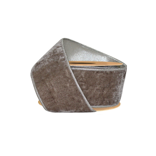 2 1/2" Double-Fused Wired Velvet Ribbon w/ Metallic Back | Platinum/Silver | 5 Yard Roll LaRibbons and Crafts