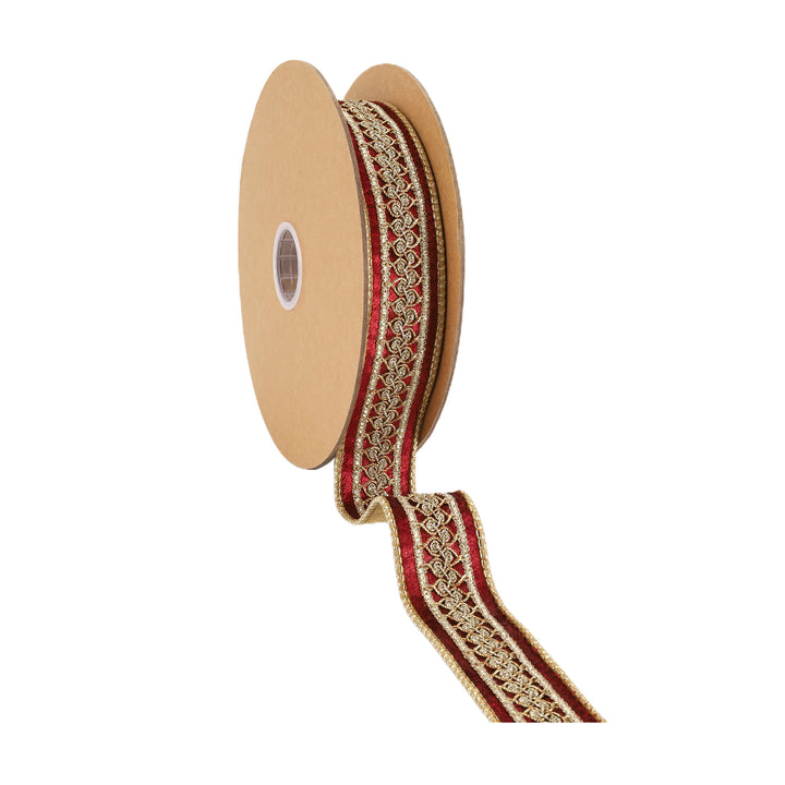 1 1/2" Double-Fused Wired Velvet Ribbon w/ Metallic Trim | 10 Yard Roll