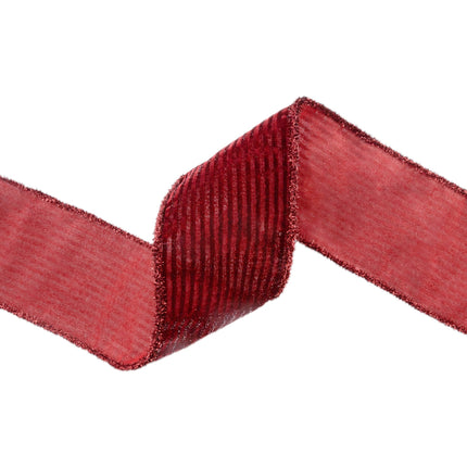 4" Wired Velvet Ribbon | Burgundy Stripe w/ Burgundy Tinsel Edging | 10 Yard Roll LaRibbons and Crafts