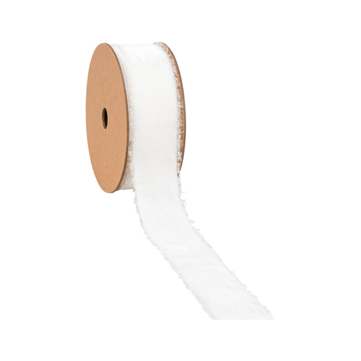 1 1/2" Frayed Velvet | White | 5 Yard Roll