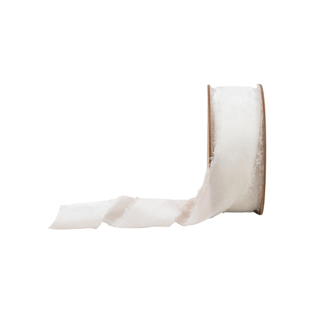 1 1/2" Frayed Velvet | White | 5 Yard Roll