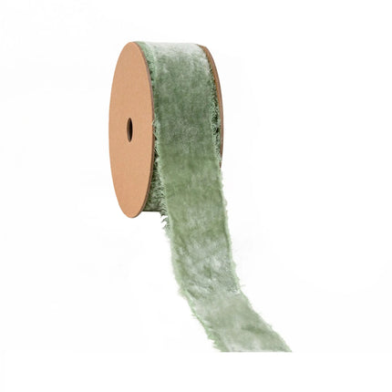 1 1/2" Frayed Velvet | Sage Green | 5 Yard Roll LaRibbons and Crafts