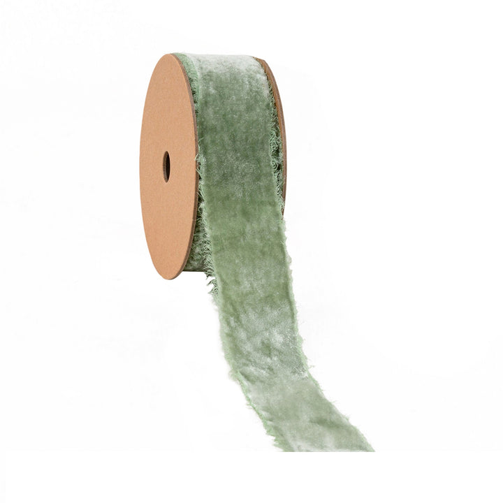 1 1/2" Frayed Velvet | Sage Green | 5 Yard Roll