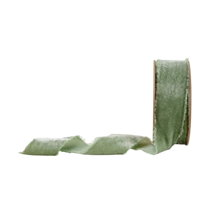 1 1/2" Frayed Velvet | Sage Green | 5 Yard Roll LaRibbons and Crafts
