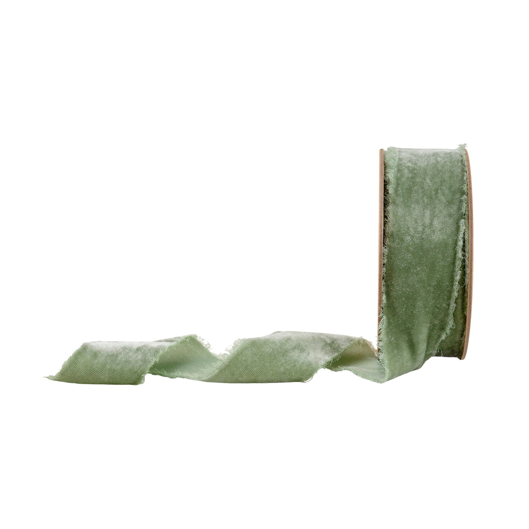 1 1/2" Frayed Velvet | Sage Green | 5 Yard Roll