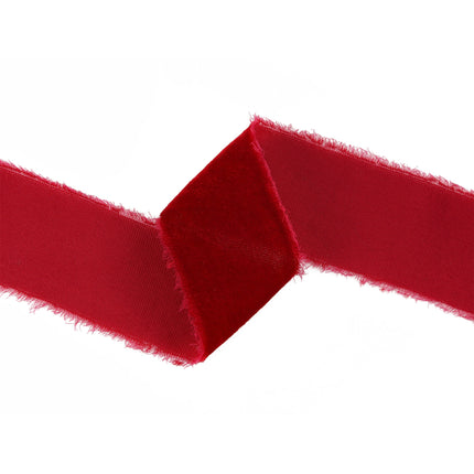 1 1/2" Frayed Edge Velvet Ribbon | Bordeaux | 5 Yard Roll LaRibbons and Crafts