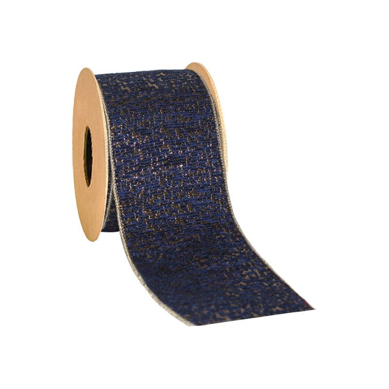 4" Double-Fused Wired Jacquard Ribbon | Blue/Gold Metallic | 10 Yard Roll