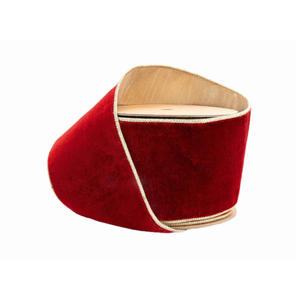 4" Wired Premium Velvet Ribbon | Red w/ Gold Metallic Backing | 10 Yard Roll LaRibbons and Crafts