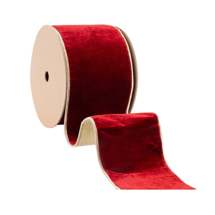 4" Wired Premium Velvet Ribbon | Red w/ Gold Metallic Backing | 10 Yard Roll LaRibbons and Crafts