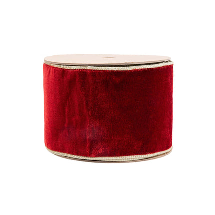 4" Wired Premium Velvet Ribbon | Red w/ Gold Metallic Backing | 10 Yard Roll LaRibbons and Crafts